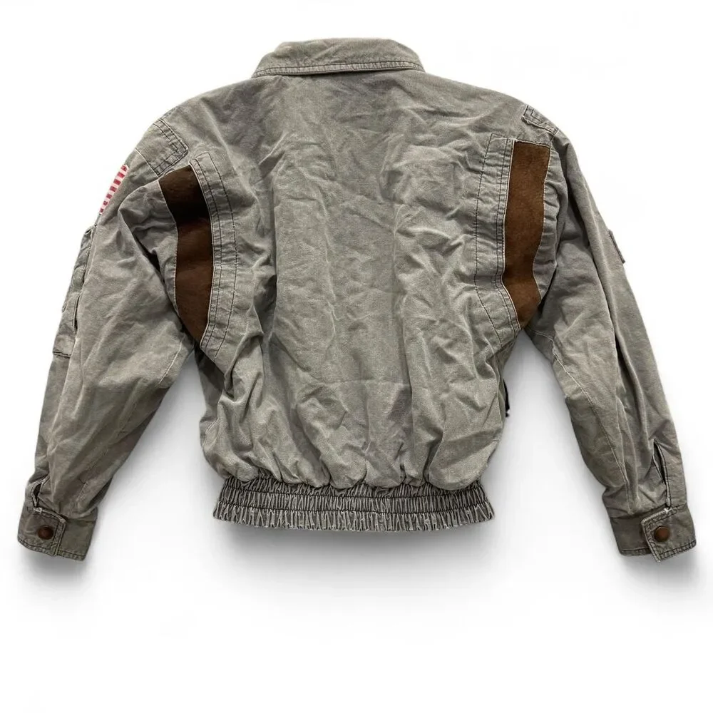 Vintage 90s Peter Kolmar Aviator Patch Bomber Jacket Size 10 Kids Retro